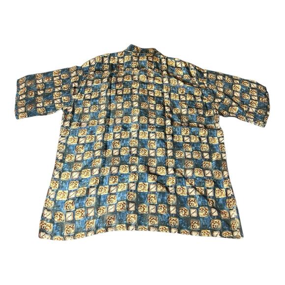 Vintage Burma Bibas Hawaiian‎ Shirt Mens L Silk Geometric Tribal Aztec Tropical - Picture 2 of 5